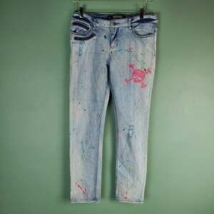 Lip Service Paint Splatter Skull Crossbones Jett Skinny Jeans Size 15 Juniors
